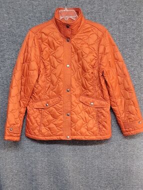 Lands' End Quilted Puff Jacket in Bright Orange Womens Size M/P (10-12)